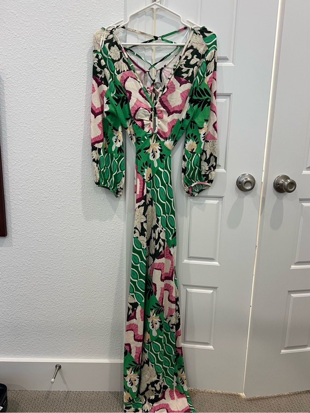 Zara Green, Pink and Black Floral Maxi Dress